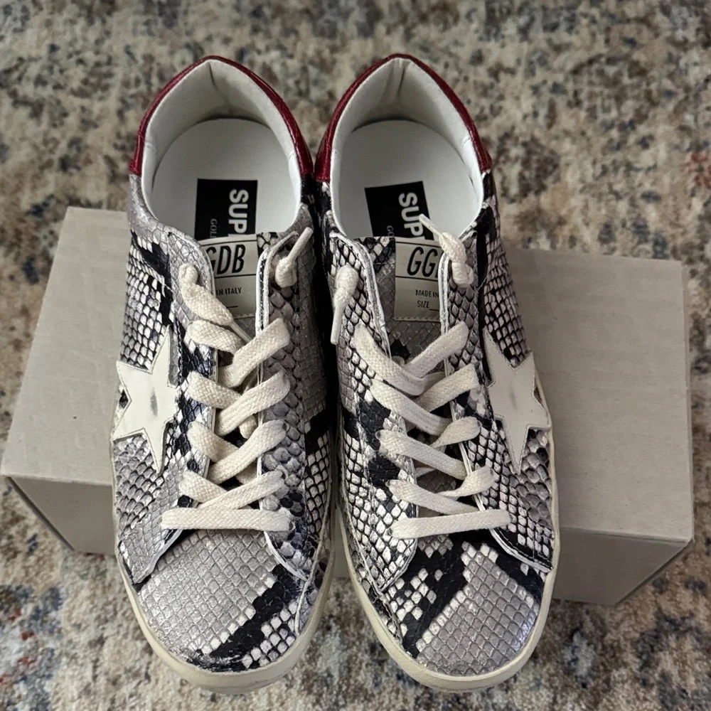 Golden Goose Snakeskin Sneakers with Red and White Accents - Picture 4 of 6